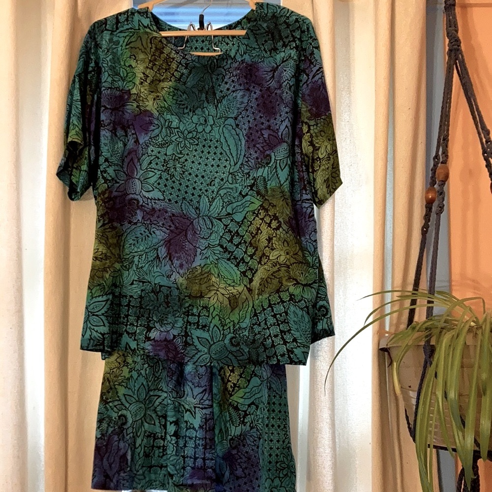 Vintage Blue-green Maggie McNaughton Blouse/Skirt